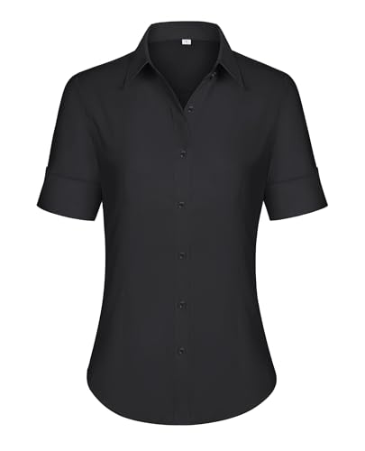 Short Sleeve Button Dress Shirts for Women Cotton Button Down Shirts for Women Slim Fit Blouse Top 3/4 Sleeve