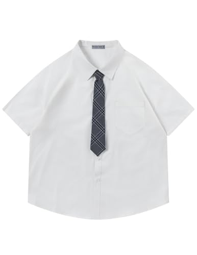 Button Down Shirts Oversized Unisex Plaid Tie Short Sleeve Shirt Casual Streetwear Summer Tops