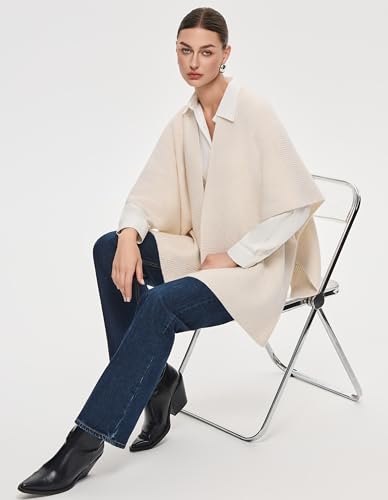 Womens Open Front Shawl Wraps Casual Chunky Warm Capes Ribbed Knit Poncho Travel Sweater for Fall Winter