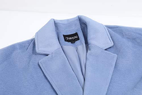 Women's Oversized Notched Collar Wool Blend Single Breast Midi Long Trench Coat
