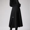Womens Long Double-Breasted Hooded Coat Winter Warm Wool Trench Coat with Belts
