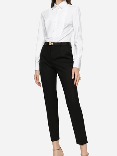 Women's White Tuxedo Button Up Shirt Long Sleeve Bib Collar Blouse Dressy Casual Tops