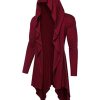 Long Hooded Cardigan Ruffle Shawl Collar Open Front Lightweight Drape Cape Overcoat with Pockets