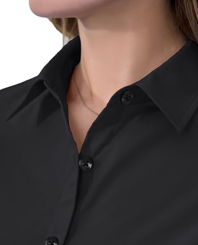 Short Sleeve Button Dress Shirts for Women Cotton Button Down Shirts for Women Slim Fit Blouse Top 3/4 Sleeve