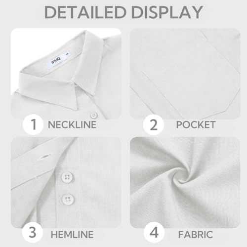 Womens Button Down Shirts Cotton Linen Long Sleeve Dress Shirts Casual Summer Tops Work Blouses with Pockets