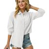 Womens Button Down Shirts Cotton Linen Long Sleeve Dress Shirts Casual Summer Tops Work Blouses with Pockets