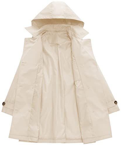 Women's Double Breasted Long Trench Coats Mid-Length Belted Overcoat Dress Jacket with Detachable Hood