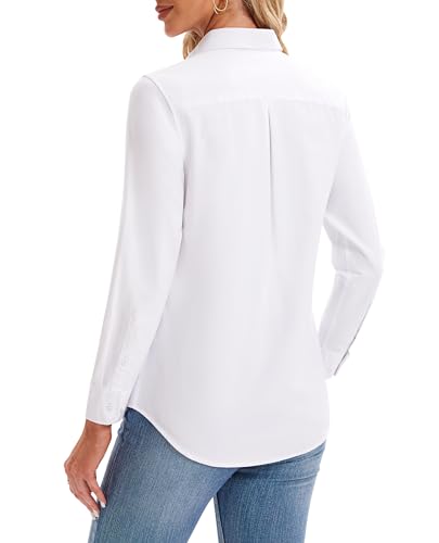 Womens Button Down Shirts Long Sleeve Collared Office Work Blouses Tops with Pocket Oxford Shirts