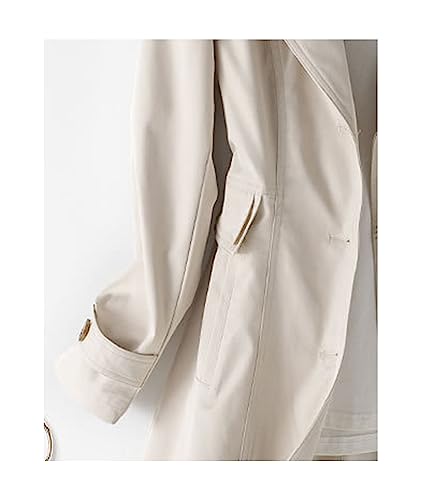 Women's Single Breasted Mid-Length Trench Coat Puff Sleeve Lapel Overcoat Windproof Classic Outerwear