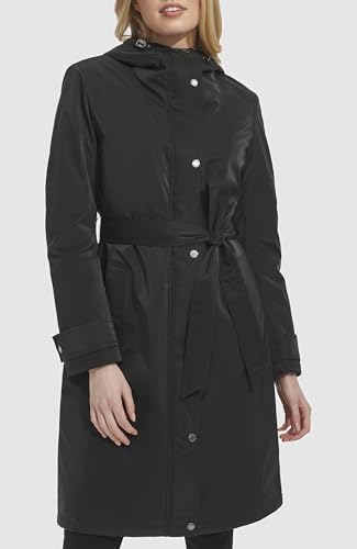Women's Belted Sleeker Midweight Coat with Attached Hood