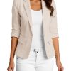 2025 Women's Summer Linen Blazer 3/4 Sleeve Lightweight Fully-Lined Slim Elegant Casual Work Jacket with Pockets