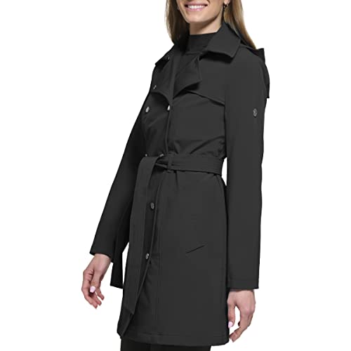 Women's Double Breasted Belted Rain Jacket with Removable Hood