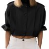Womens Cropped Trench Coats Pleated Button Down Short Jackets Fall Casual Lapel Loose Fit Outerwears