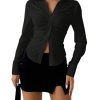 Women's Button Down Ruched Blouse Long Sleeve Shirts Slim Fit Aesthetic Tops