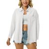 Womens Button Down Shirts Cotton Linen Long Sleeve Dress Shirts Casual Summer Tops Work Blouses with Pockets