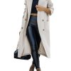 Womens Trench Coat Winter Lapel Double Breasted Long Pea Coat Casual Work Office Overcoat with Pocket