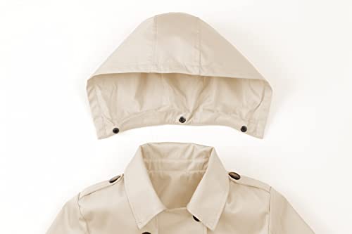Women's Double Breasted Long Trench Coats Mid-Length Belted Overcoat Dress Jacket with Detachable Hood