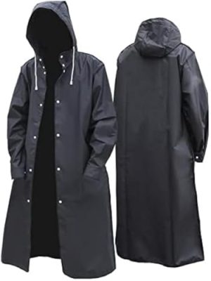Men Black Waterproof Long Raincoat Rain Coat Hooded Trench Jacket Outdoor Hiking -yuyi
