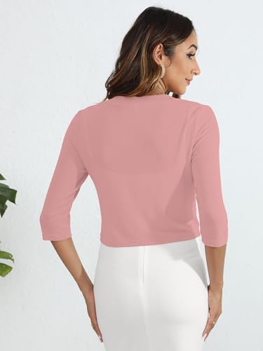 Women's Thin Shrugs 3/4 Sleeve Lightweight Cropped Tops Open Front Cardigan for Dress
