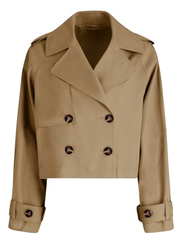 Womens Cropped Trench Coat Lapel Double Breasted Short Jacket Outwear