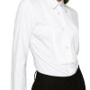 Women's White Tuxedo Button Up Shirt Long Sleeve Bib Collar Blouse Dressy Casual Tops