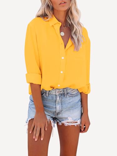 Womens Button Down Shirts Long Sleeve Dressy Casual Blouses Button Up Collared Shirts Tops for Women