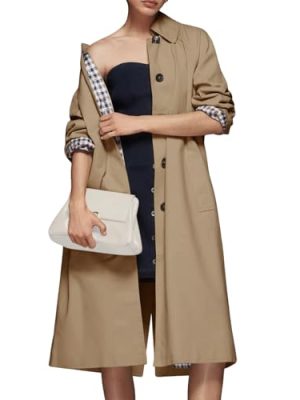 Womens Long Trench Coat Single Breasted Lapel Plaid Lined Oversized Windproof Fashion Autumn Winter Outerwear