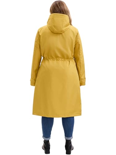 Plus Size Hooded Long Jacket for Women Adjustable Drawstring Waist Zipper Outdoor Windbreaker Trench Coats