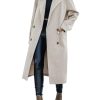 Womens Trench Coat Winter Lapel Double Breasted Long Pea Coat Casual Work Office Overcoat with Pocket