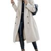 Womens Trench Coat Winter Lapel Double Breasted Long Pea Coat Casual Work Office Overcoat with Pocket