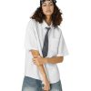 Button Down Shirts Oversized Unisex Plaid Tie Short Sleeve Shirt Casual Streetwear Summer Tops