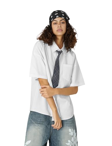 Button Down Shirts Oversized Unisex Plaid Tie Short Sleeve Shirt Casual Streetwear Summer Tops