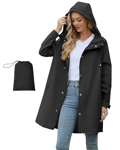 Packable Waterproof Rain Jacket Women with Hood Raincoat Windbreaker Long Hooded Trench Coats S-2XL Available