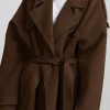 Women's Winter Double Breasted Wool Coat Long Sleeve Notch Lapel Midi Long Winter Trench Coat with Belt