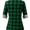 Plaid Button Down Shirts for Women Long Sleeve Roll Up Checkered Blouse Tops 2025 Fall Outfits