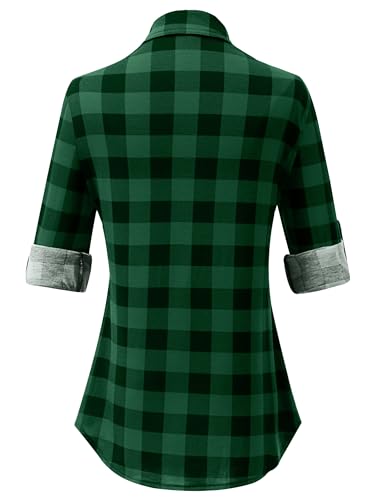 Plaid Button Down Shirts for Women Long Sleeve Roll Up Checkered Blouse Tops 2025 Fall Outfits
