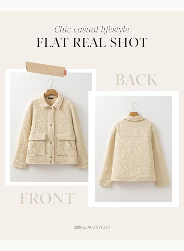 Jackets for Women Casual Long Sleeve Collared Jacquard Coats Trendy Button Down Shacket Jacket with Pockets