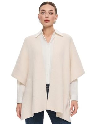 Womens Open Front Shawl Wraps Casual Chunky Warm Capes Ribbed Knit Poncho Travel Sweater for Fall Winter