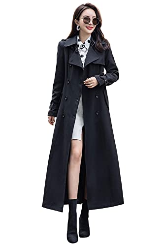 Women's Double Breasted Duster Trench Coat Slim Full Length Maxi Long Overcoat