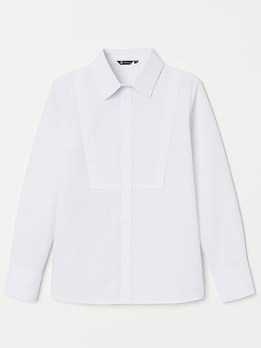 Women's White Tuxedo Button Up Shirt Long Sleeve Bib Collar Blouse Dressy Casual Tops