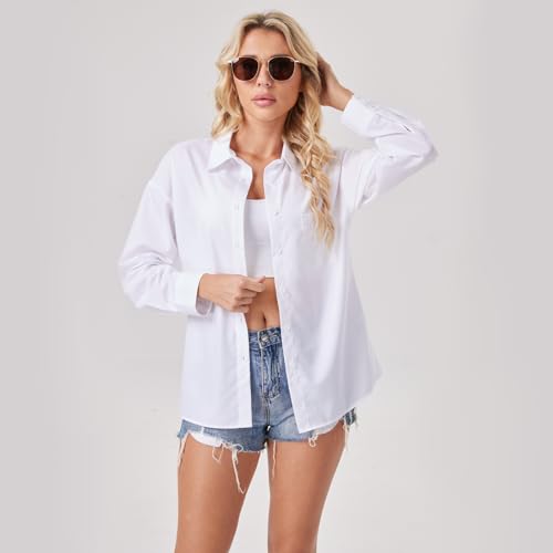 Womens Button Down Shirts Long Sleeve Wrinkle Free Work Office Button Up Dress Shirt with Pocket