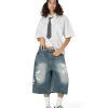 Button Down Shirts Oversized Unisex Plaid Tie Short Sleeve Shirt Casual Streetwear Summer Tops