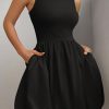 Summer Dresses for Women 2025 Casual Sleeveless Tank Mini Short Dress Crew Neck Bubble Sundress with Pockets