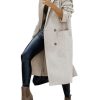 Womens Trench Coat Winter Lapel Double Breasted Long Pea Coat Casual Work Office Overcoat with Pocket