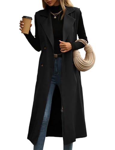 Womens Long Vest Casual Double Breasted Sleeveless Trench Coat Jackets