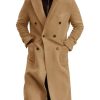 Mens Wool Blend Casual Trench Coat Notched Collar Lapel Long Jacket Double Breasted Classic Winter Overcoat
