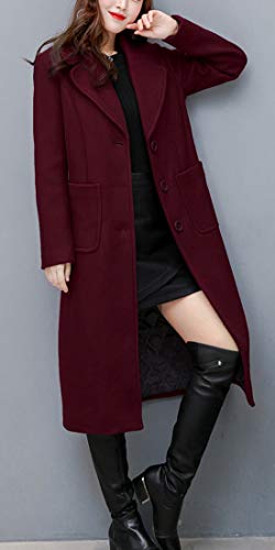 Women's Big Notch Lapel Single Breasted Mid-Long Wool Blend Coat