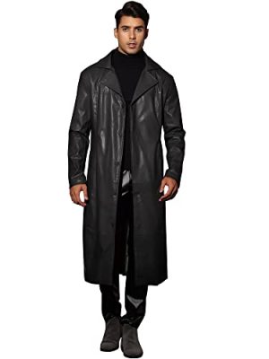 PU Faux Leather Long Jacket for Men's Vintage Lapel Gothic Trench Coat Outwear