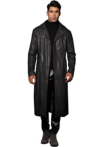 PU Faux Leather Long Jacket for Men's Vintage Lapel Gothic Trench Coat Outwear