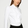 Women's White Tuxedo Button Up Shirt Long Sleeve Bib Collar Blouse Dressy Casual Tops